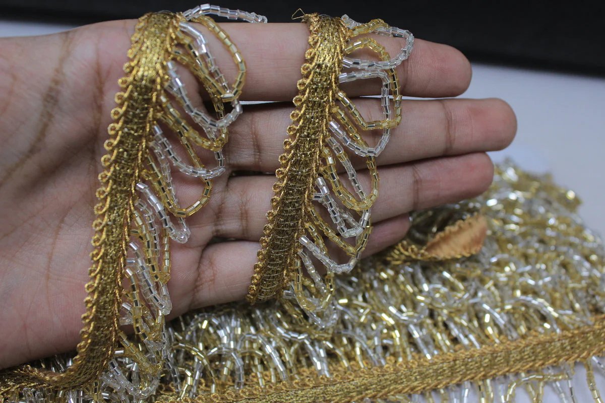 Latkan Lace In Gold & Water Gold, Cutdana - 3 Meter