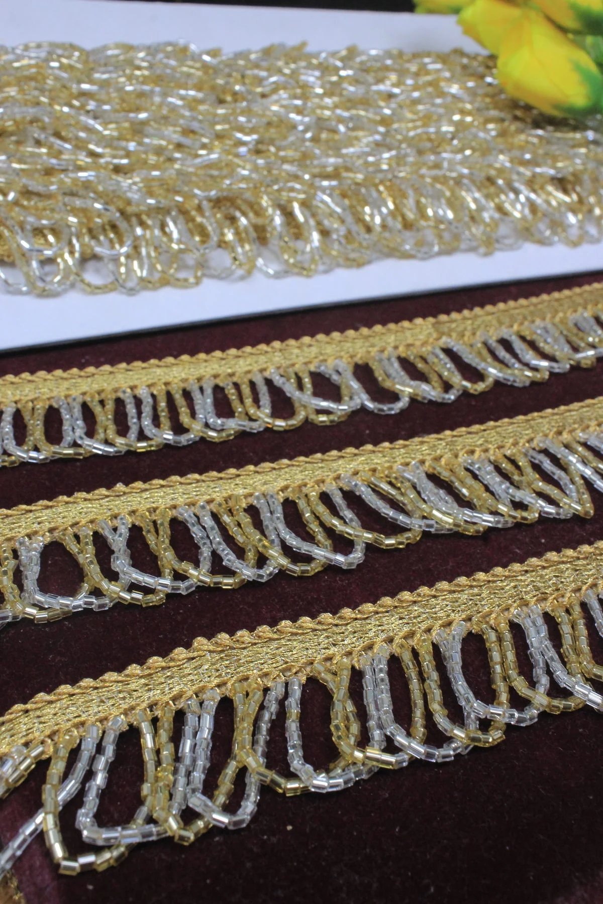 Latkan Lace In Gold & Water Gold, Cutdana - 3 Meter