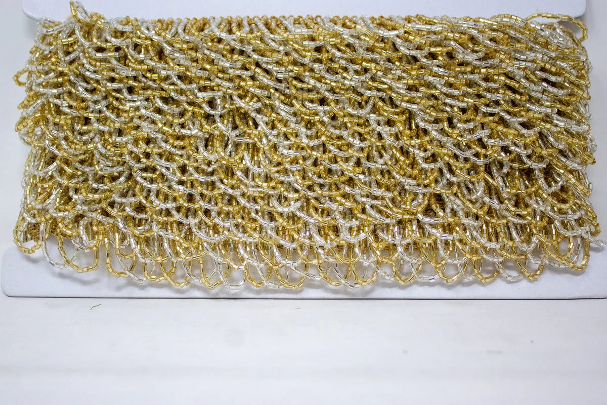 Latkan Lace In Gold & Water Gold, Cutdana - 3 Meter