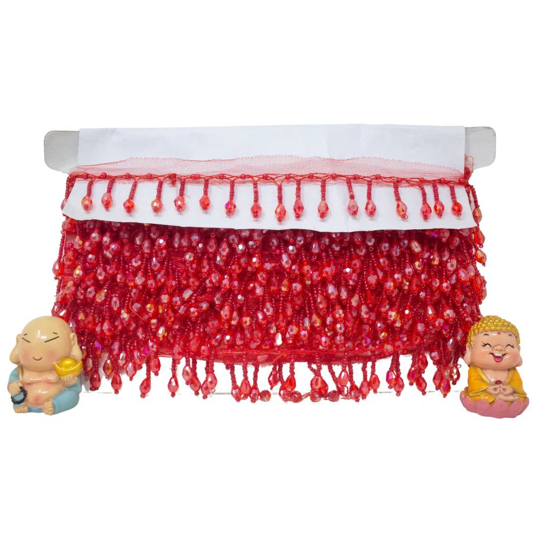 Red Latkan Lace in Crystal, Cutdana - 3 Meter